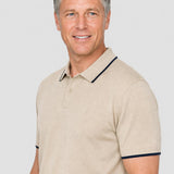 Tricou Polo bărbați din tricot cu guler contrast bej