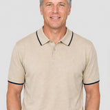 Tricou Polo bărbați din tricot cu guler contrast bej