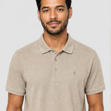 Tricou Polo bărbați din bumbac și vâscoză bej
