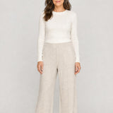 Pantaloni damă crem cu croială wide leg