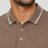 Tricou Polo Bărbați Bumbac, Guler Bordură Contrastantă, Maro