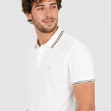 Tricou Polo bărbați din bumbac elastic alb cu dungi contrast