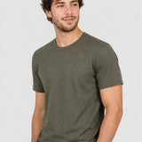 Tricou bărbați din bumbac elastic kaki cu guler rotund