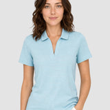Tricou polo damă Killtec albastru deschis cu guler și textură fină