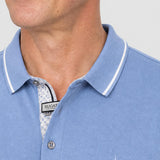 Tricou Polo bărbați din bumbac elastic albastru cu guler contrast